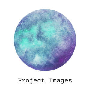 watercolour moon with 'project images' written underneath
